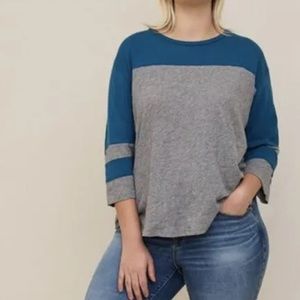 TORRID COTTON JERSEY LACE BACK COLORBLOCK VARSITY STRIPE TEE SIZE 2X